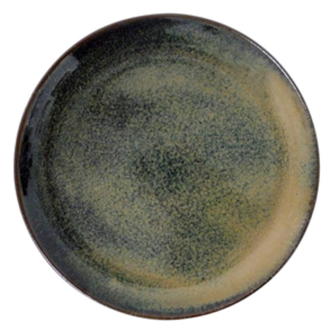 Flad tallerken 22 cm, Grøn/Brun stentøj