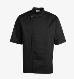 Kortærmet unisex kokkejakke -/serveringsjakke i sort str. 2XS, Kentaur (RESTSALG)