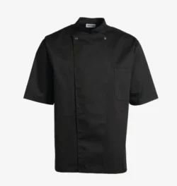 Kortærmet unisex kokkejakke -/serveringsjakke i sort str. S, Kentaur (RESTSALG)
