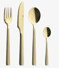 RAW bestiksæt á 24 dele i champagne - 6x kniv, 6x gaffel, 6x spiseske, 6x teske